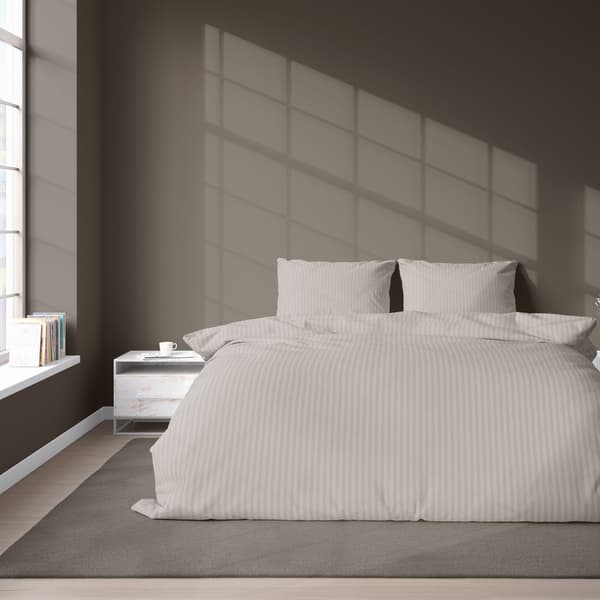 Satin Sengesæt 160x200 Glat med Premium Striber, Beige