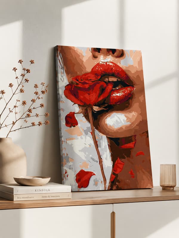 Maleri efter tal med ramme Billeder til maleri - Kvinde med en rose 40x50 cm