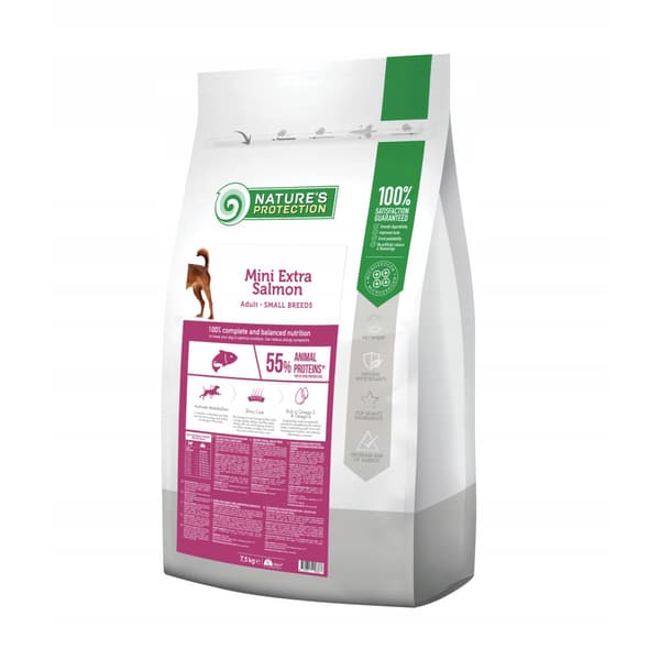 Torrfoder för hundar NATURE'S PROTECTION Mini Extra 7,5 kg lax