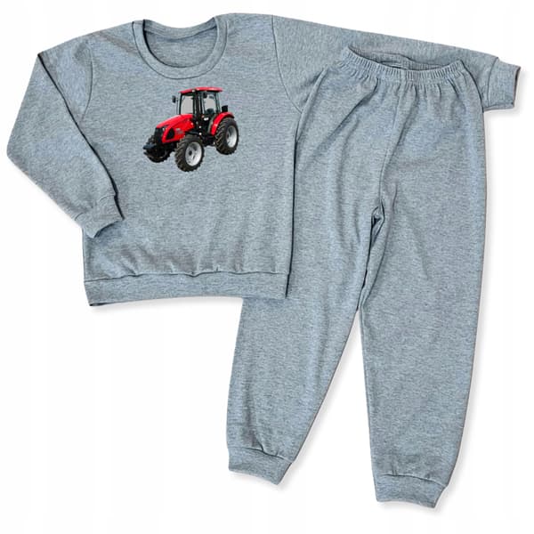 BARNPYJAMAS 140 för POJKAR 100% bomull TRACTOR gråmelerad
