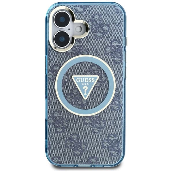 Guess IML Metal Glitter 4G Circle Triangle MagSafe - iPhone 16 cover (blå)