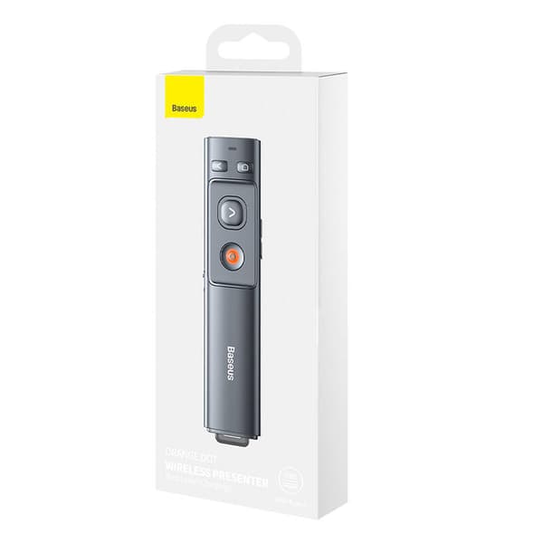 Baseus Orange Dot Multifunktionel Præsentationsfjernbetjening med Laserpointer, Genopladelig (Grå)