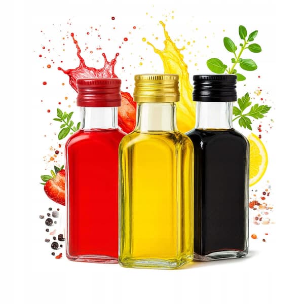5X QUADRA glasflaskor 100ml med lock för vodkajuice glasflaska
