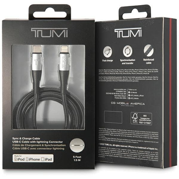 TUMI TUCCSMFI USB-C - Lightning 1.5m pikalatauskaapeli musta/musta