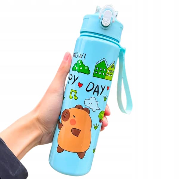 Capybara vattenflaska med sugrör för barn till skolan 690 ml