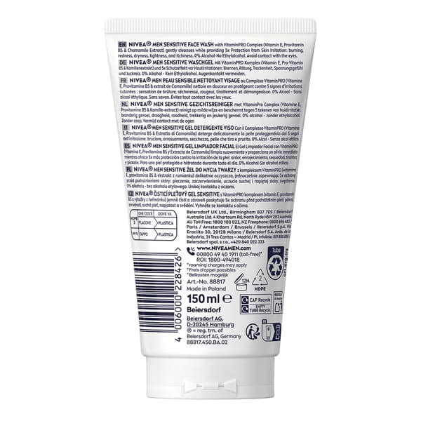 NIVEA MEN Sensitive ansiktstvättgel XXL 150 ml
