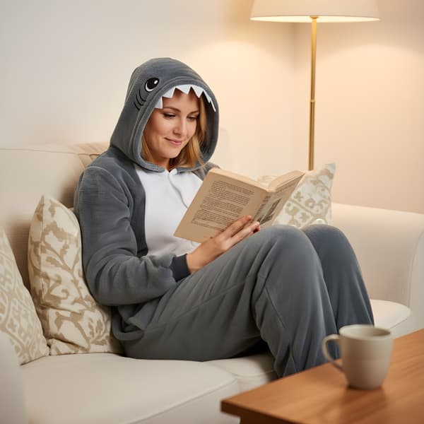 Kigurumi pyjamas kostume grå haj M: 155-165cm