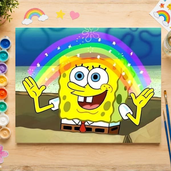 Mal efter nummer billede med ramme SvampeBob Regnbue 70x50 cm