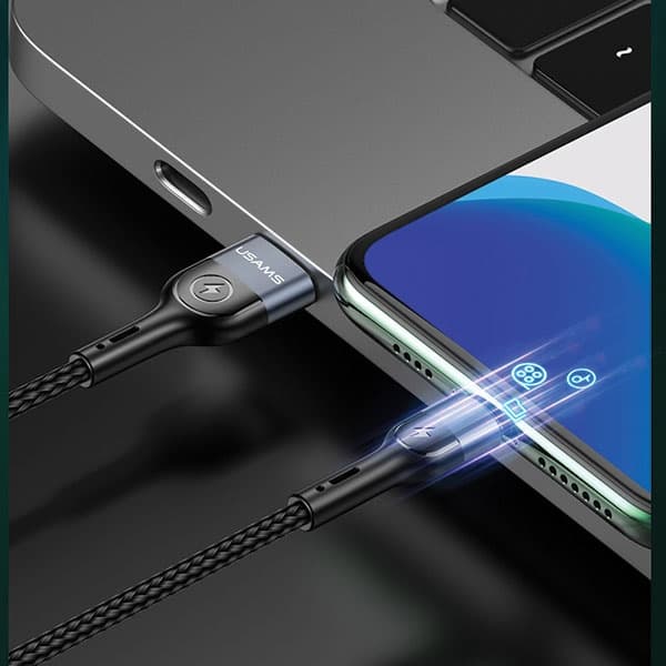 USAMS Flätad U48 lightning-kabel 1,2 m2A Snabbladdnings-LED grön/grön SJ423USB02 (US-SJ423)