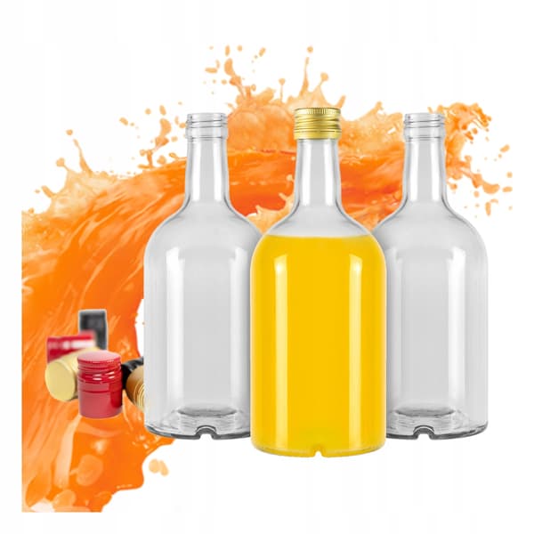 5x Glasflaske Blank 500 ml Elegant til Likør Vin Juice + Kapsel