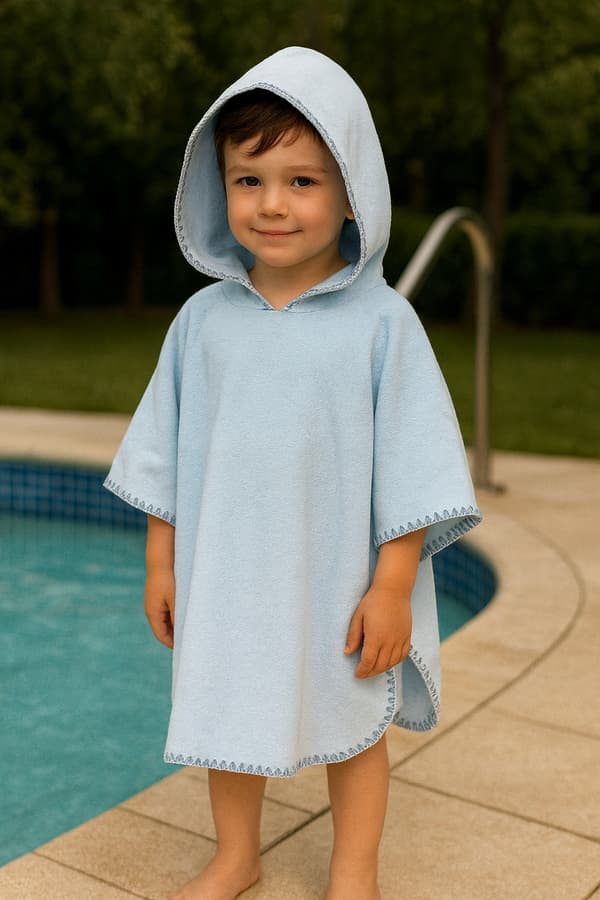 Børnekappe 104-110 håndklæde med HÆTTE poncho pool, strand PE BLÅ