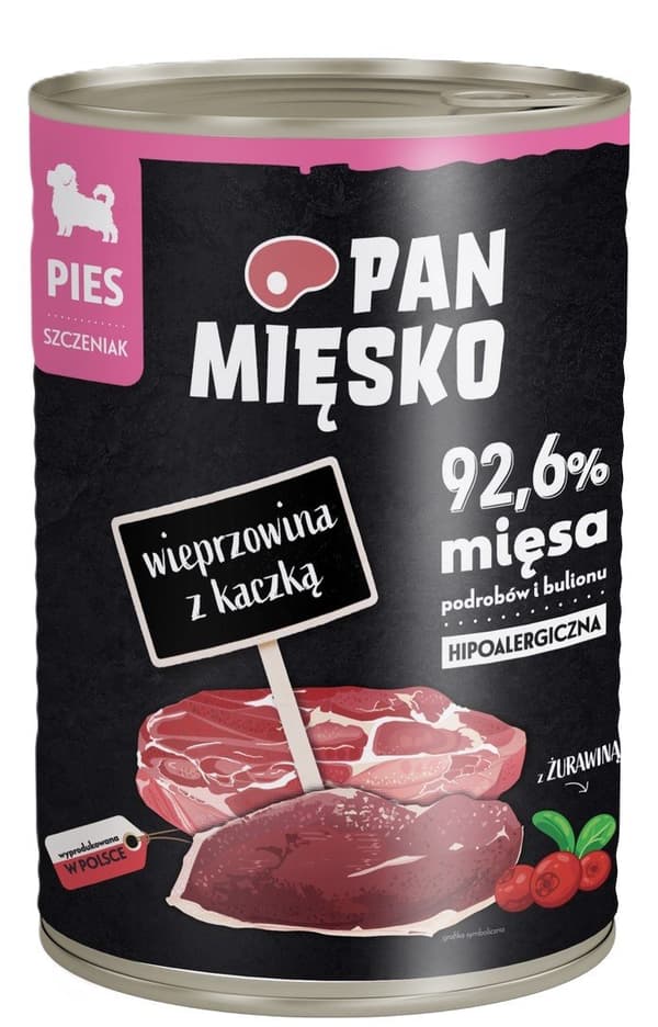 Mr. Meat | Våtfoder för valpar | 400g burk - Fläsk med anka 400g