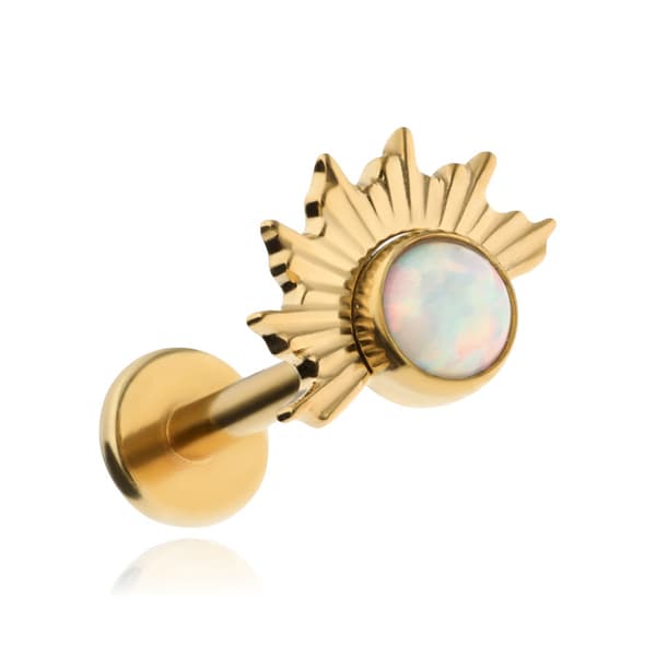 Titanium labret ørering med opal - guld helix konkylie lap 1.2/8
