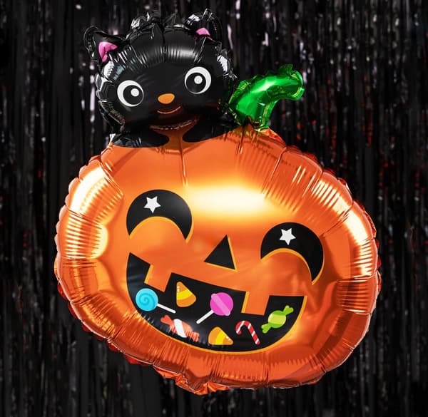 Græskar med kat Halloween folieballon 65 cm