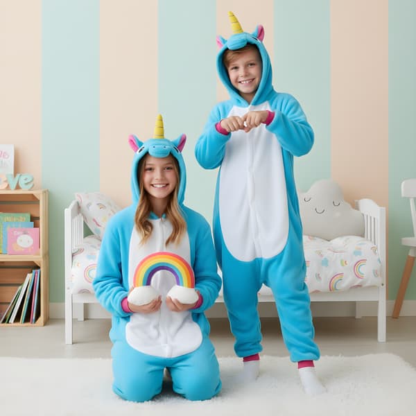 Kigurumi-pyjamas blå enhörning barn 105-115 cm