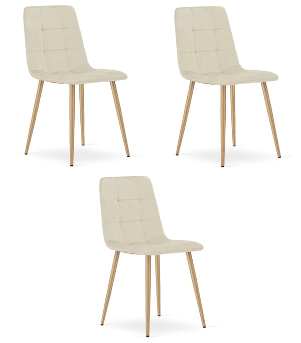 KARA stol - ljusbeige sammet / träfärgade ben x 3