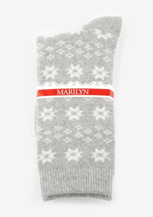 Herrestrømper med angora i vintermønster lys grå D29 Marilyn One Size