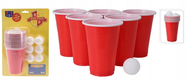 Beerpong-set 24 delar 12 röda muggar + 12 bollar