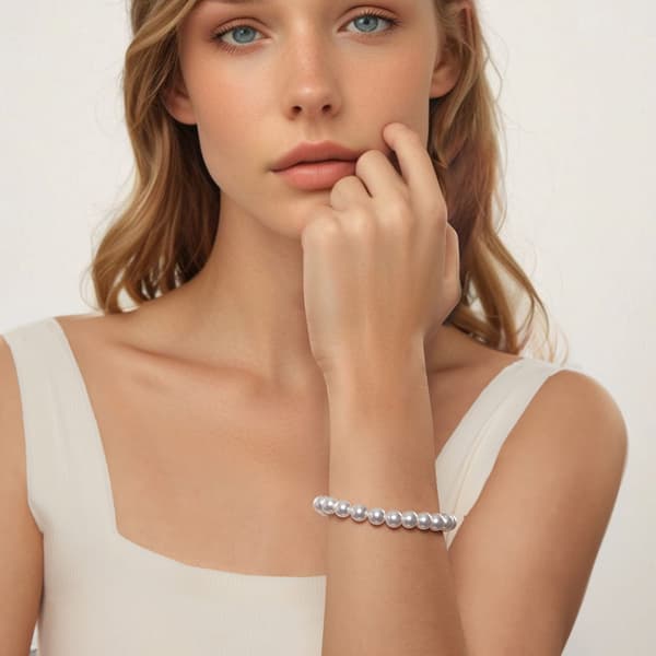 Silverarmband med pärlor, 925 silver, storlek L