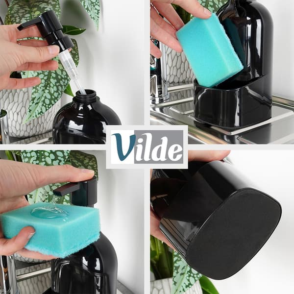 Dispenser til opvaskemiddel med beholder til svamp sort 500 ml