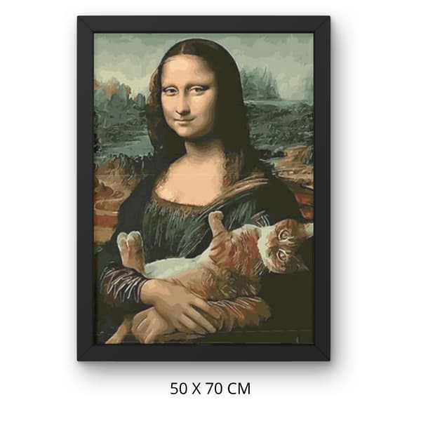 Måla efter nummer-bild med ram 50x70 Mona Lisa med katt