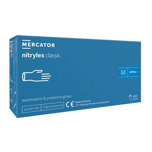 Nitrilhandsker M blå Mercator Nitrylex Classic 100 stk. karton 10-pak