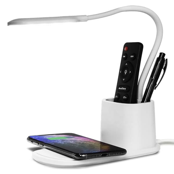 Skrivbordslampa LED vit dubbel touch klocka LCD-display USB