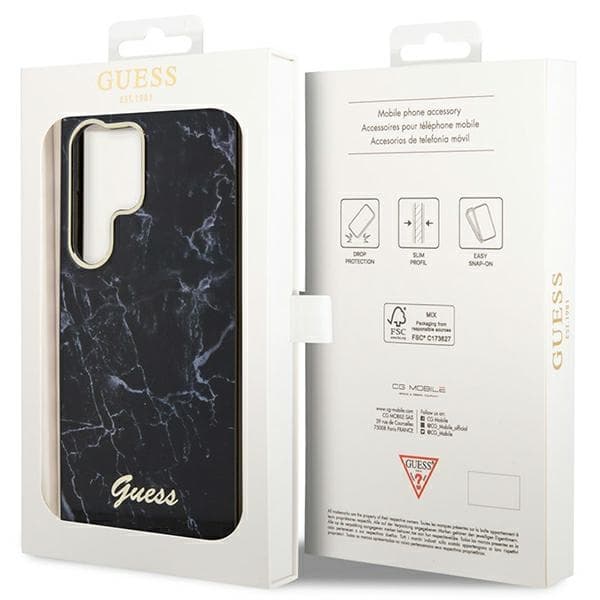 Guess GUHCS23LPCUMAK S23 Ultra S918 sort/sort hårdt etui marmor