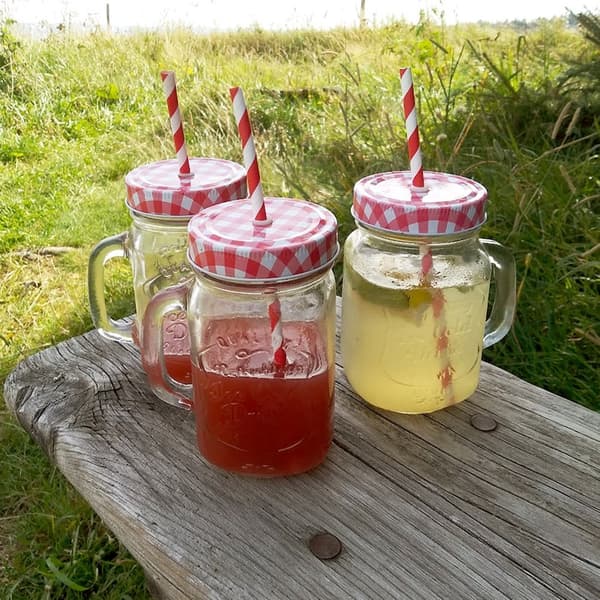Glasflaska för drycker med skruvlock och sugrör 450 ml