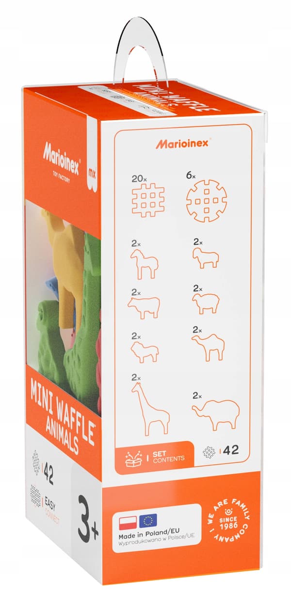 Marioinex WAFFLE mini Djurklossar, 42 delar inklusive 16 djur