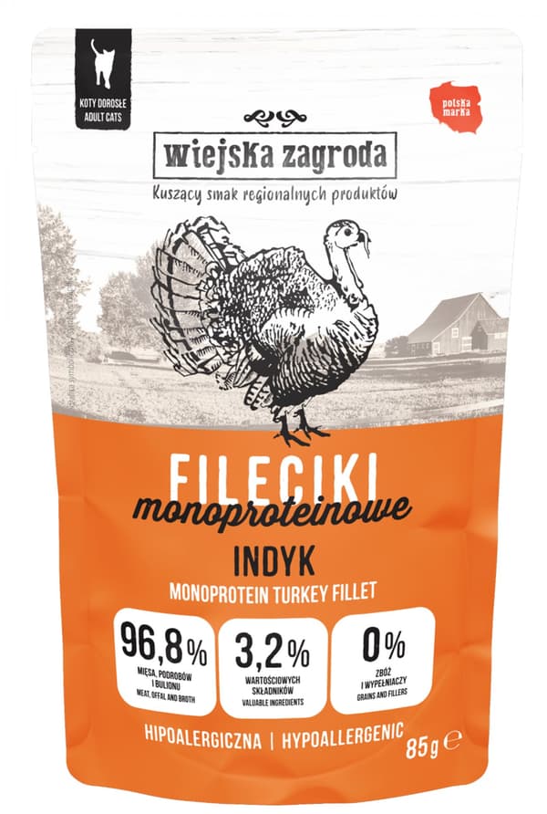 Wiejska Zagroda | Fileter våd kattefoder | 85g pose - Kalkun 85g