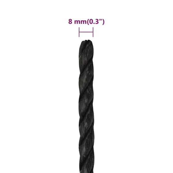 vidaXL arbejdsreb, sort, 8 mm, 100 m, polypropylen