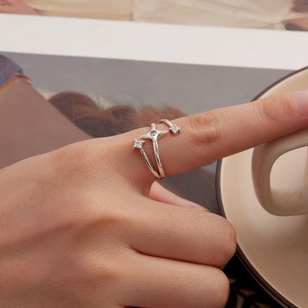 Justerbar silverring med KRISTALLSTJÄRNOR, 925 silver