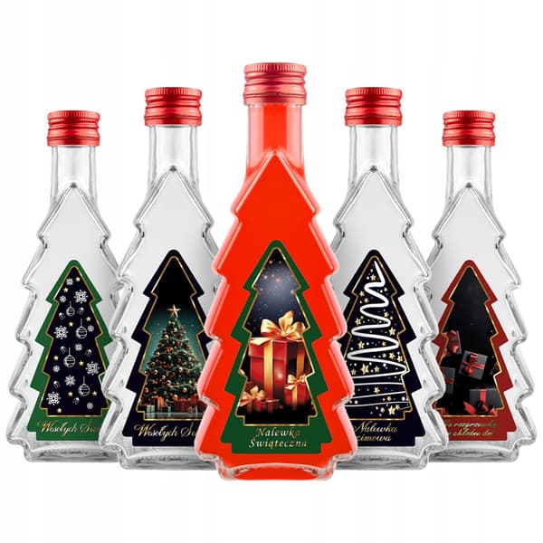 5x JULGRANSFLASKOR 250 ml + JULGRANSFLASKOR MED ETIKETT för jullikörer och vin