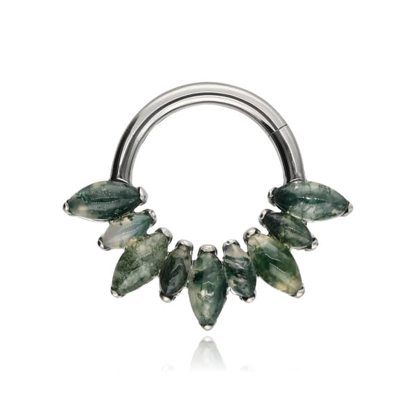 Titanium clicker ørering med mosagat - sølv - TK-101 1.2/8