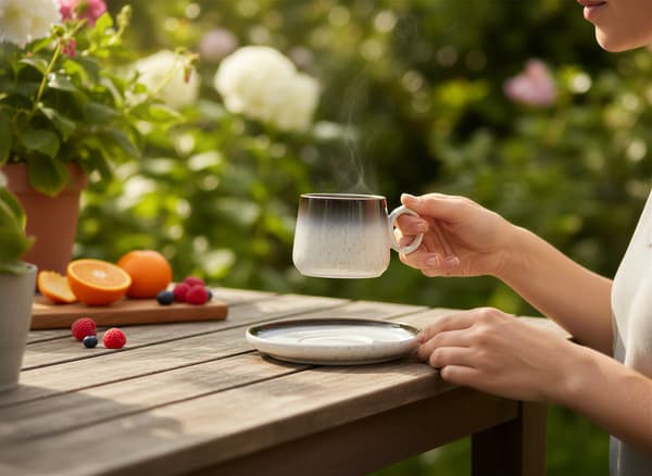 KERAMISK KOPP 120 ML ELEGANT DESIGN MED KAFFETALLRIK