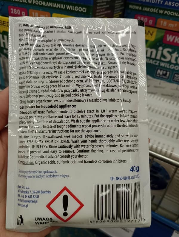 Afkalkningsmiddel til husholdningsapparater 40g