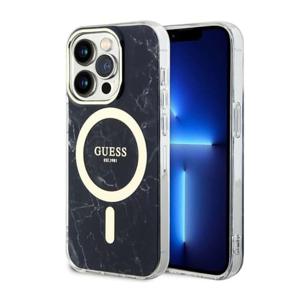 Guess Marble MagSafe - iPhone 14 Pro -kotelo (musta)