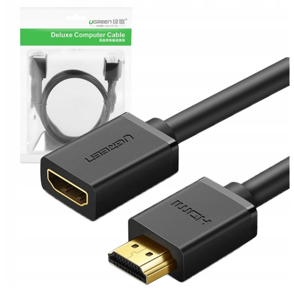 HDMI han til HDMI hun kabel UGREEN HD107, FullHD, 3D, 2m (sort)