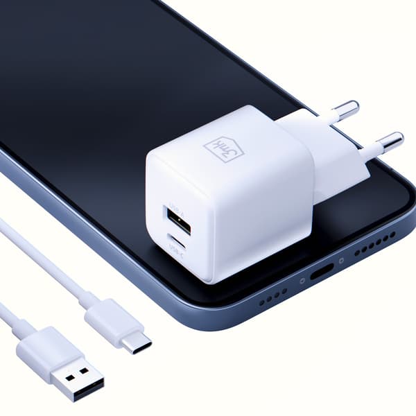 Tillbehör -3mk Hyper GaN-laddare 20W QC4+ PD PPS USB 1A1C Vit EU