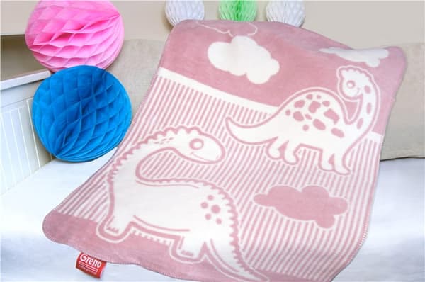 Barnfilt 75x100 Dinosaur Greno mjuk fluffig Rosa