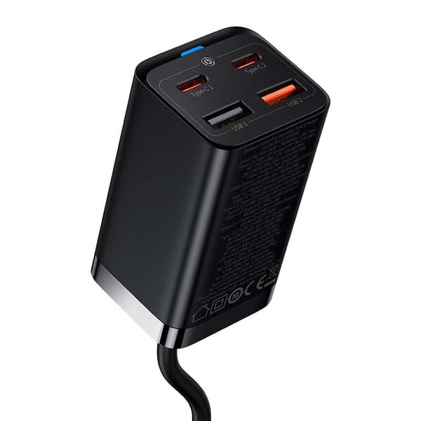 Baseus GaN3 Pro -seinälaturi, 2x USB-C, 2x USB, 65W (musta)