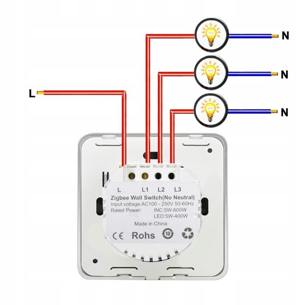 Touch Glas Lyskontakt 3P ZigBee TUYA #uden N