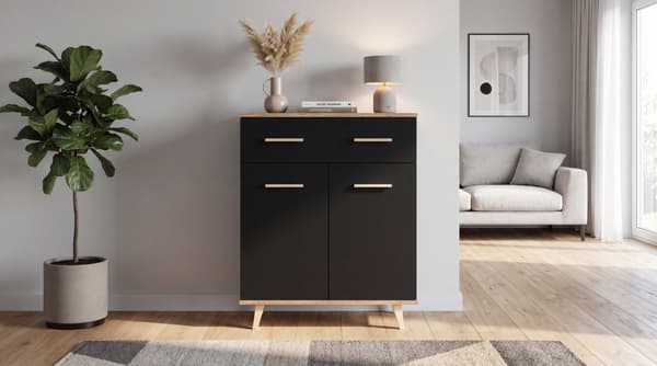 KOMMODE TIL STUE 73 CM SORT EGEGRUND WOTAN MODERNE LOFTSKAB