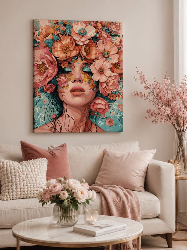 Maleri efter tal med ramme Billeder til maleri - Blomsterhvisken 40x50 cm