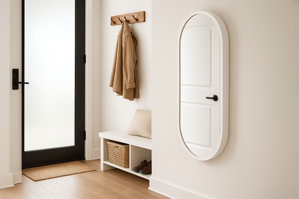 Badrumsväggspegel LEJA oval trä vit matt 100x38 stilfull