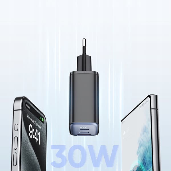 MCDODO SNABB VÄGGLADDARE FÖR IPHONE 2XUSB-C 1XUSB PD 30W LED-MÄTARE