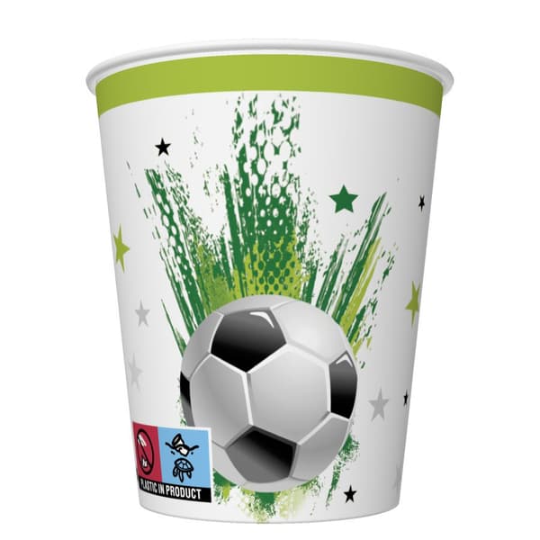 Sæt med tallerkener, kopper, servietter, FODBOLD