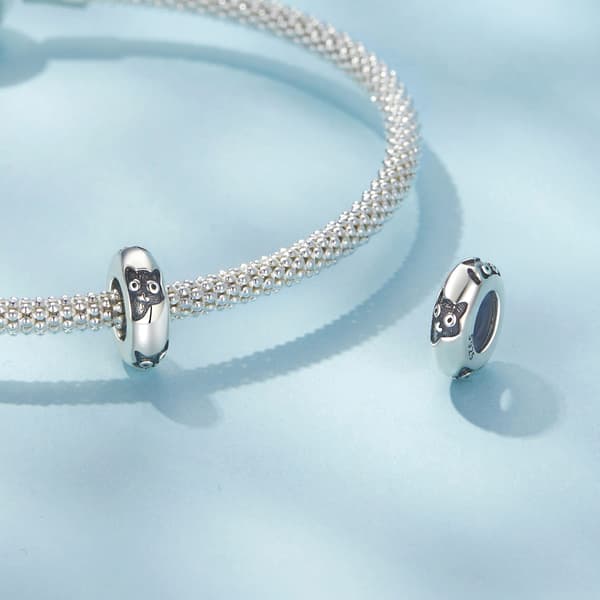 Silverproppberlock med katter, propp till armband, silver 925