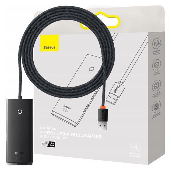 Baseus Lite Series 4-i-1 USB-hub til 4x USB 3.0 2m (Sort)
